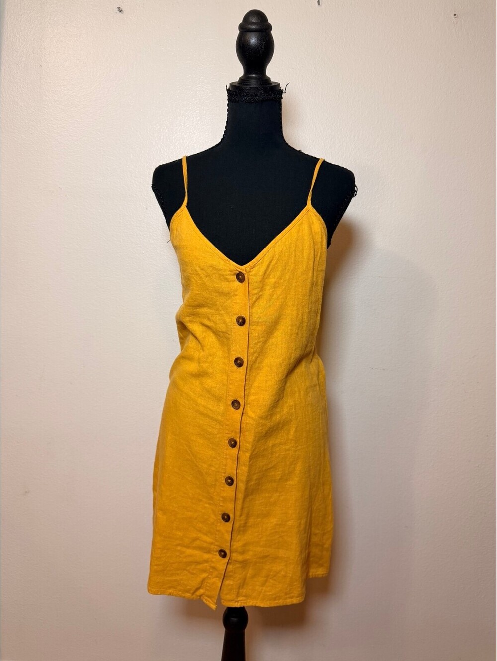 Forever 21 Mustard Yellow Linen Button-Front Sundress S